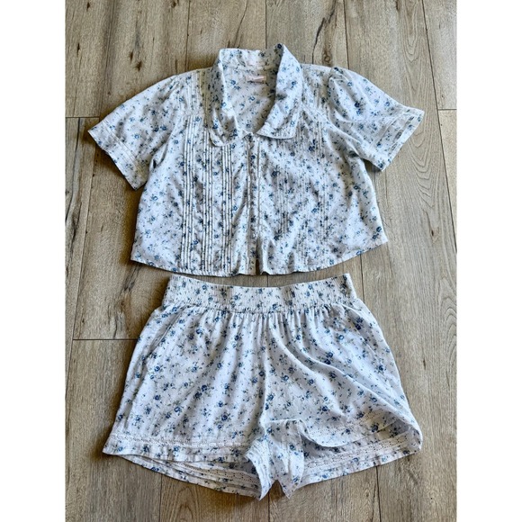 Rachel Ashwell Other - Rachel Ashwell Cotton Blue Floral Print Lace Top Shorts Coord Pajama Set Large